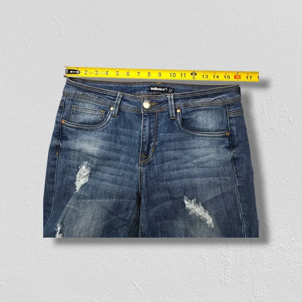 Dollhouse Jeans Womens Size 11 'CHARLEY' Blue Denim Straight Distressed Casual - Picture 5 of 10